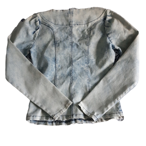 NWT Thrill Medium Novelty Acid Wash Dirty Blue Bustier Denim Jean Jacket - Picture 3 of 17